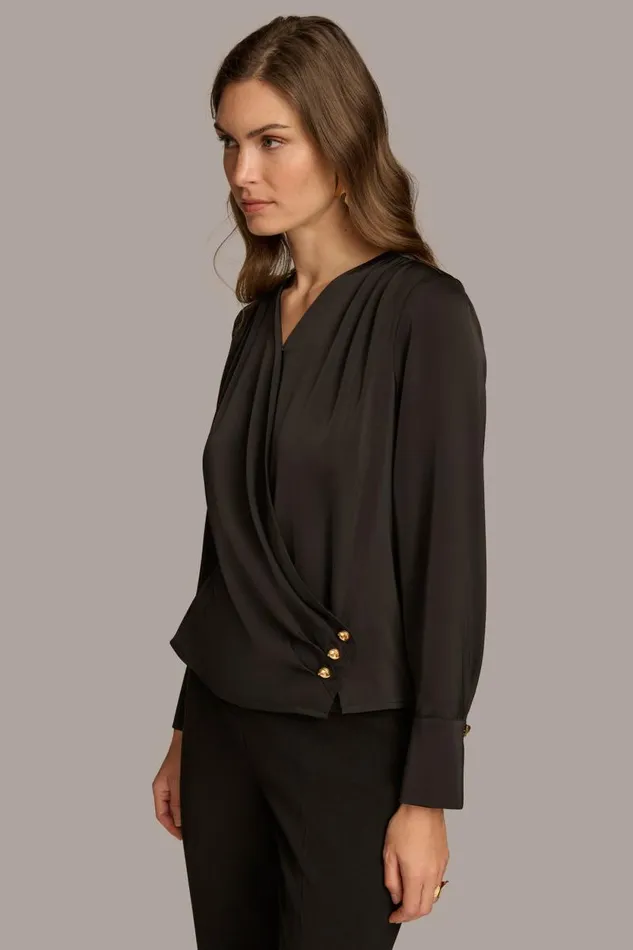 Women VNECK WITH SIDE BUTTON DETAIL Black Donna Karan New York Sweaters And Tops Women VNECK WITH SIDE BUTTON DETAIL Black Donna Karan New York Sweaters And Tops