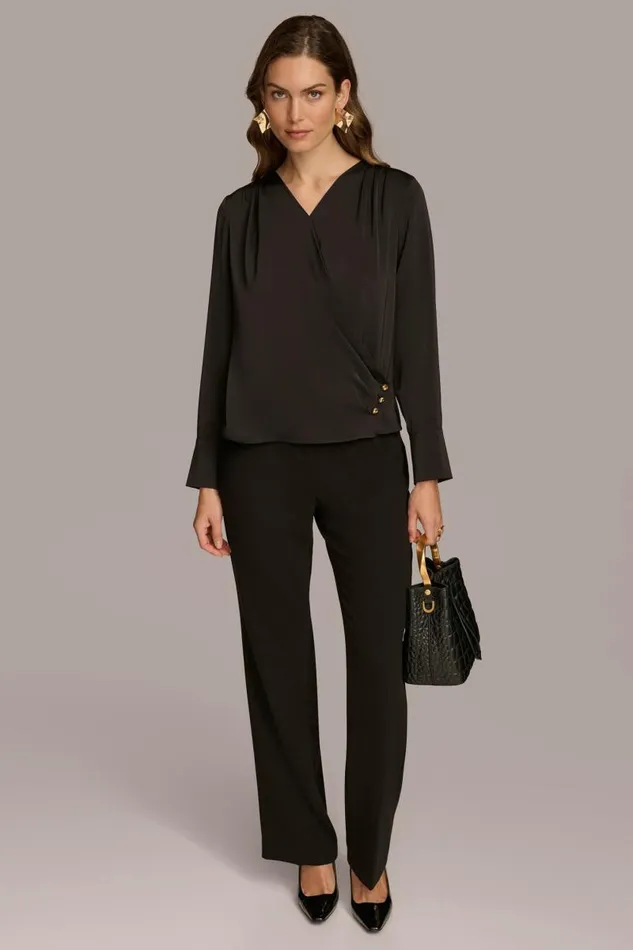 Women VNECK WITH SIDE BUTTON DETAIL Black Donna Karan New York Sweaters And Tops Women VNECK WITH SIDE BUTTON DETAIL Black Donna Karan New York Sweaters And Tops