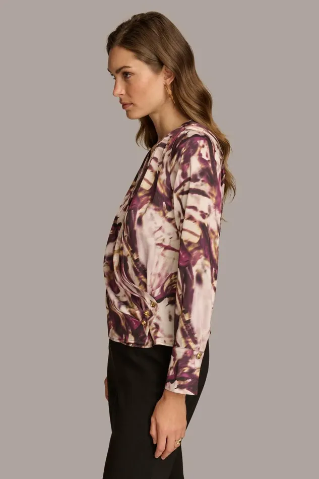 Women VNECK WITH SIDE BUTTON DETAIL Elderberry Multi Donna Karan New York Sweaters And Tops Women VNECK WITH SIDE BUTTON DETAIL Elderberry Multi Donna Karan New York Sweaters And Tops
