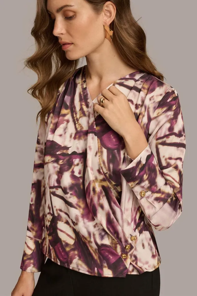 Women VNECK WITH SIDE BUTTON DETAIL Elderberry Multi Donna Karan New York Sweaters And Tops Women VNECK WITH SIDE BUTTON DETAIL Elderberry Multi Donna Karan New York Sweaters And Tops