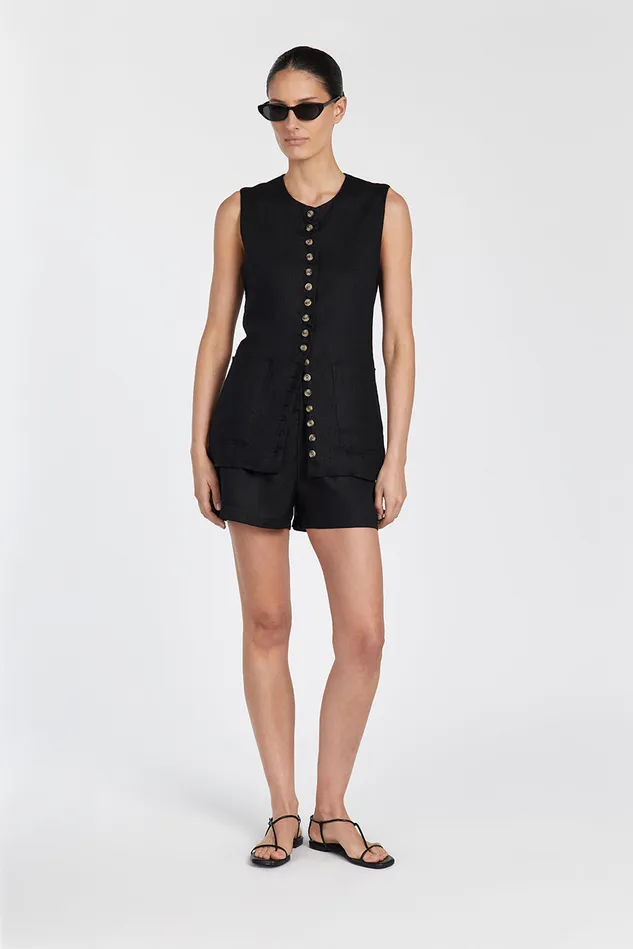Women Vests DISSH TILLY BLACK LINEN LONGLINE VEST