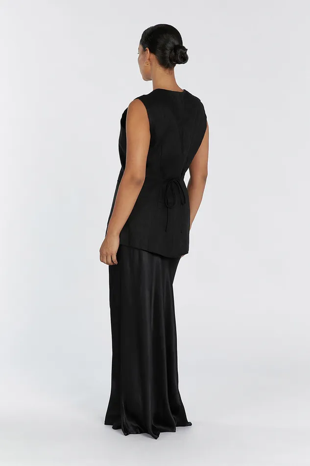 Women Vests DISSH TILLY BLACK LINEN LONGLINE VEST