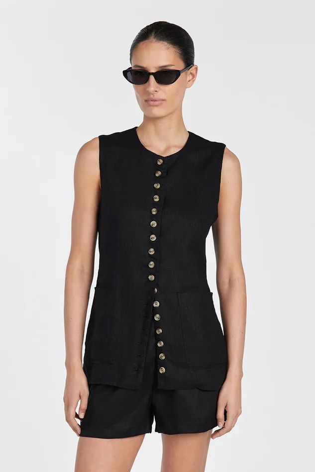Women Vests DISSH TILLY BLACK LINEN LONGLINE VEST