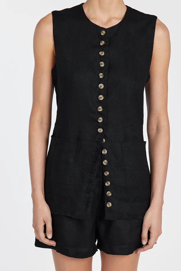Women Vests DISSH TILLY BLACK LINEN LONGLINE VEST