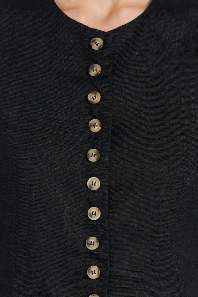 Women Vests DISSH TILLY BLACK LINEN LONGLINE VEST