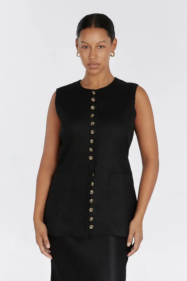 Women Vests DISSH TILLY BLACK LINEN LONGLINE VEST