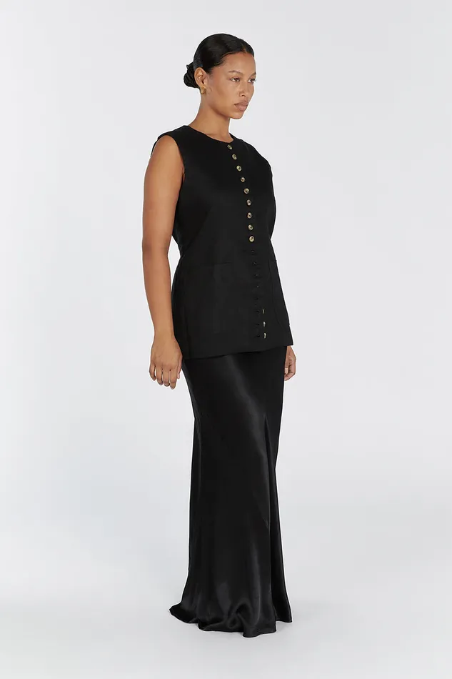 Women Vests DISSH TILLY BLACK LINEN LONGLINE VEST