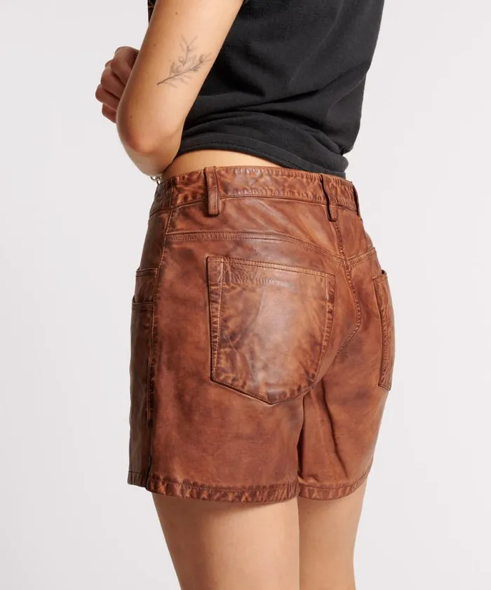 Women VINTAGE BROWN LEATHER SHORTS One Teaspoon Leather Women VINTAGE BROWN LEATHER SHORTS One Teaspoon Leather