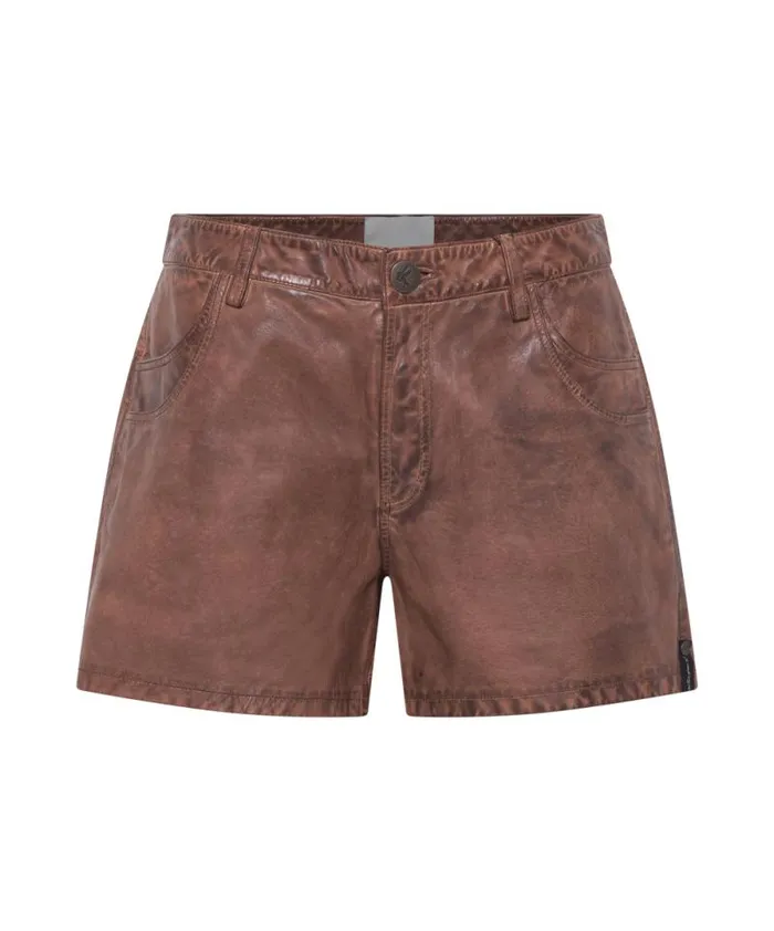 Women VINTAGE BROWN LEATHER SHORTS One Teaspoon Leather Women VINTAGE BROWN LEATHER SHORTS One Teaspoon Leather