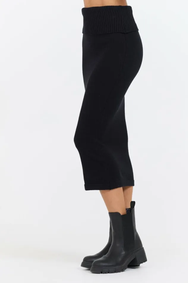Women Vintage Havana All Bottoms Black Knit Midi Skirt Black