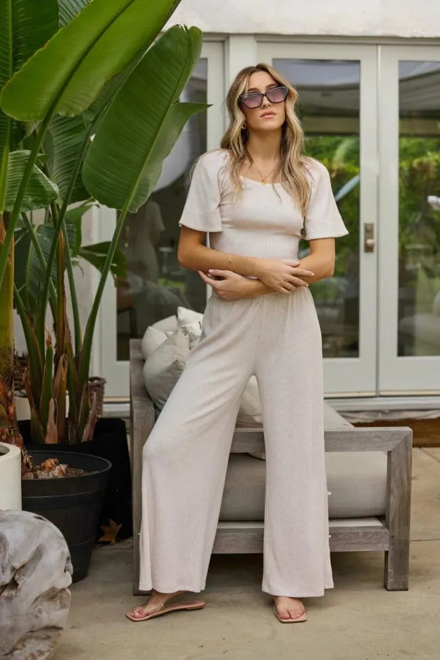 Women Vintage Havana All Bottoms Heather Oatmeal Drapey Knit Cut Out Pants Heather Oatmeal