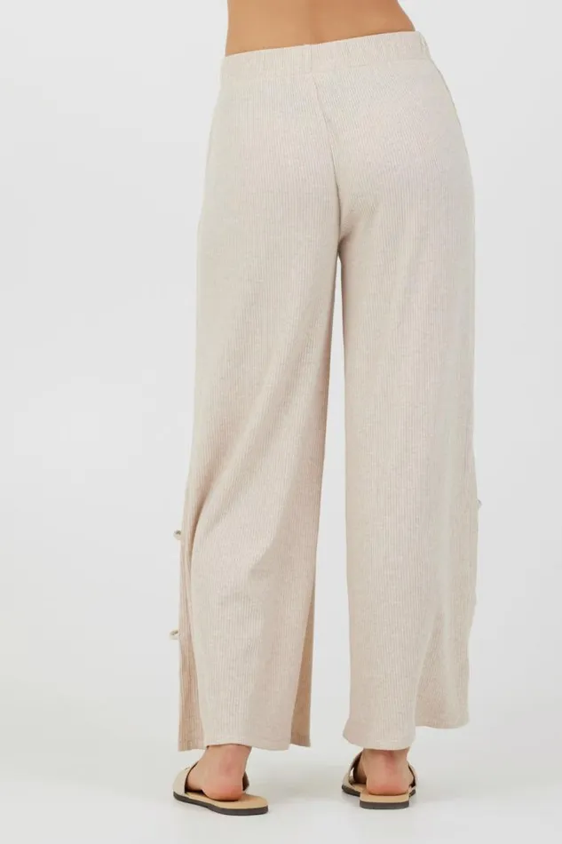 Women Vintage Havana All Bottoms Heather Oatmeal Drapey Knit Cut Out Pants Heather Oatmeal