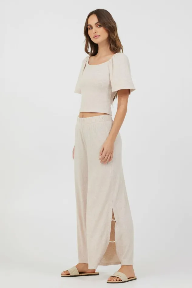 Women Vintage Havana All Bottoms Heather Oatmeal Drapey Knit Cut Out Pants Heather Oatmeal