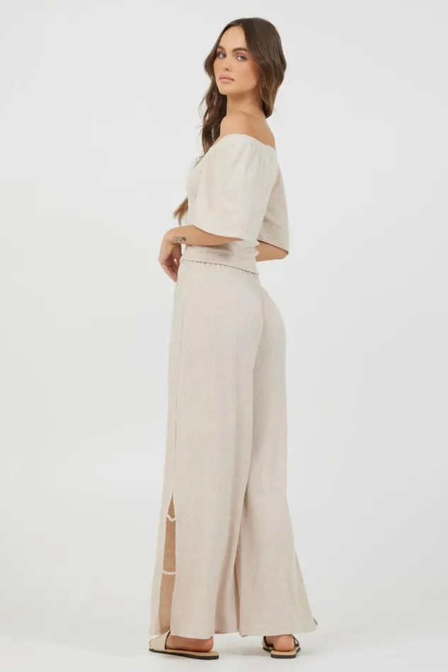 Women Vintage Havana All Bottoms Heather Oatmeal Drapey Knit Cut Out Pants Heather Oatmeal
