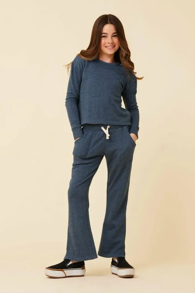Women Vintage Havana Kids Tops Distressed Neckline Crewneck Navy