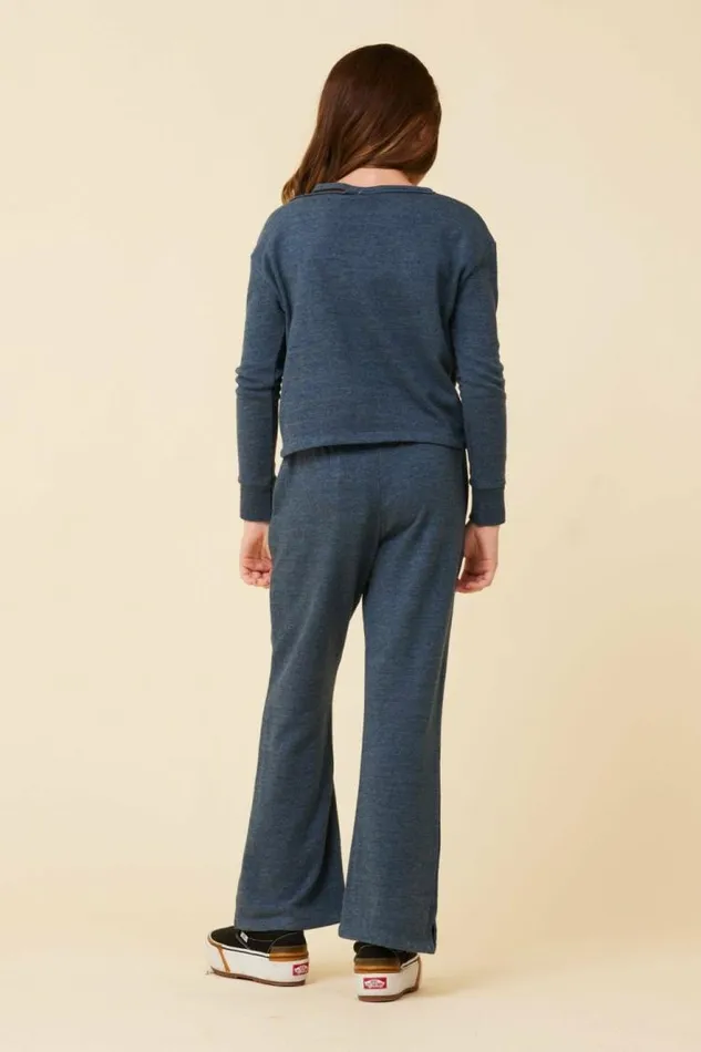 Women Vintage Havana Kids Tops Distressed Neckline Crewneck Navy