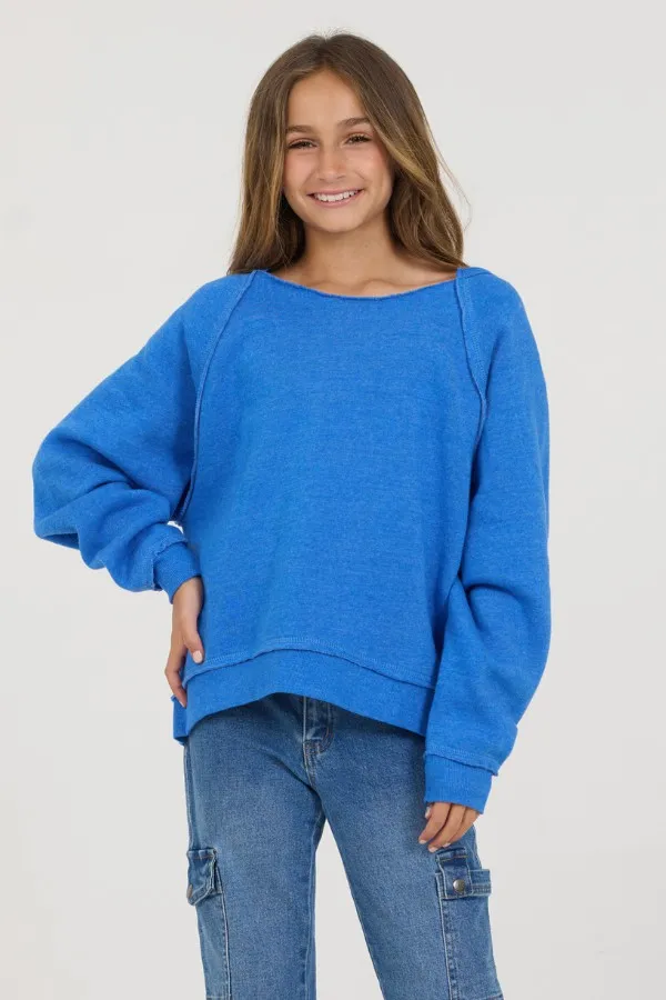 Women Vintage Havana Kids Tops Kids Cobalt HiLo Off The Shoulder Sweatshirt Cobalt Women Vintage Havana Kids Tops Kids Cobalt HiLo Off The Shoulder Sweatshirt Cobalt
