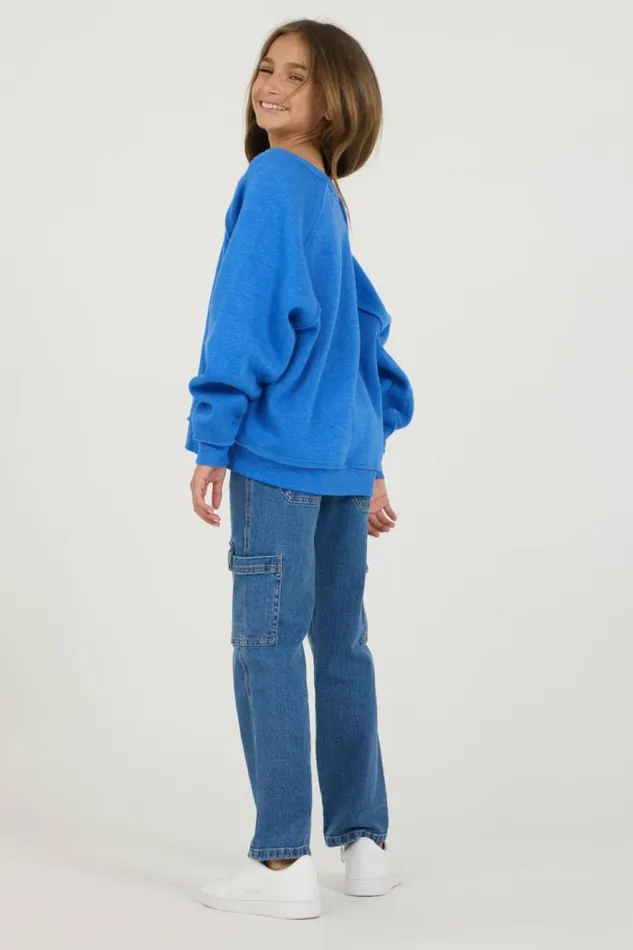 Women Vintage Havana Kids Tops Kids Cobalt HiLo Off The Shoulder Sweatshirt Cobalt