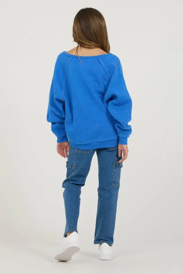 Women Vintage Havana Kids Tops Kids Cobalt HiLo Off The Shoulder Sweatshirt Cobalt