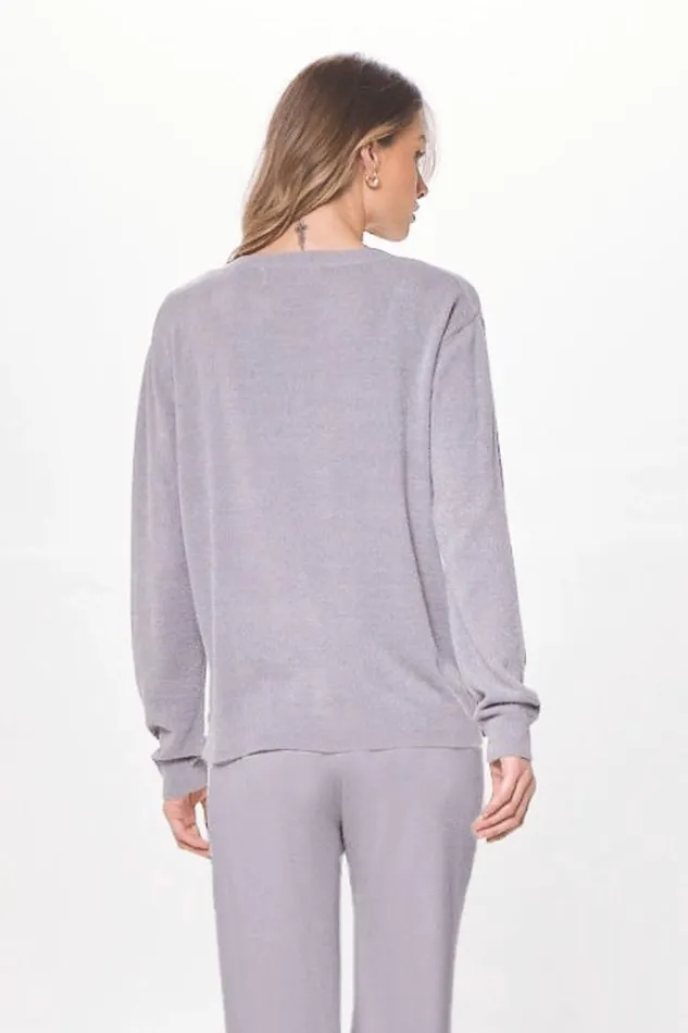 Women Vintage Havana Sweaters Cool Grey Plush Knit Crewneck Cool Grey
