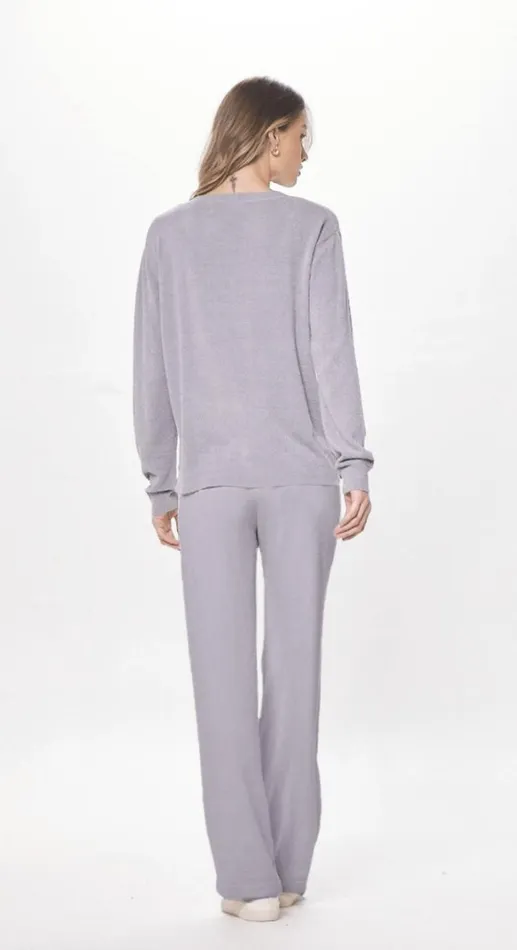 Women Vintage Havana Sweaters Cool Grey Plush Knit Crewneck Cool Grey
