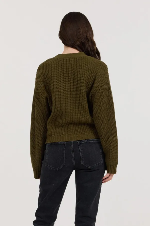 Women Vintage Havana Sweaters Deep Olive Fitted Utilty Cardigan Deep Olive