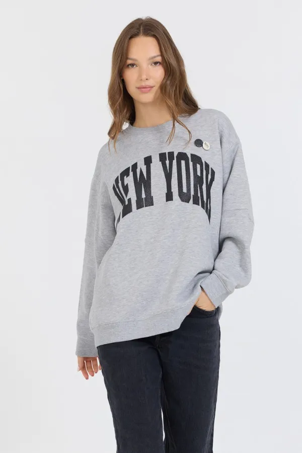 Women Vintage Havana Sweatshirts Heather Grey W Black Garment Dye Fleece Crew W Glitter Print Heather Grey Women Vintage Havana Sweatshirts Heather Grey W Black Garment Dye Fleece Crew W Glitter Print Heather Grey