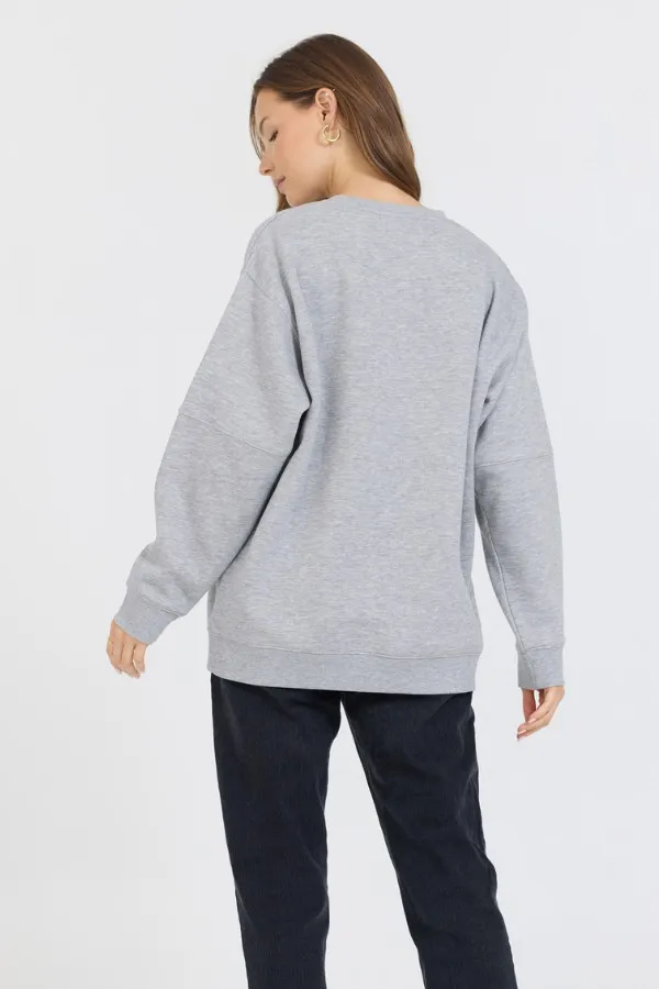Women Vintage Havana Sweatshirts Heather Grey W Black Garment Dye Fleece Crew W Glitter Print Heather Grey