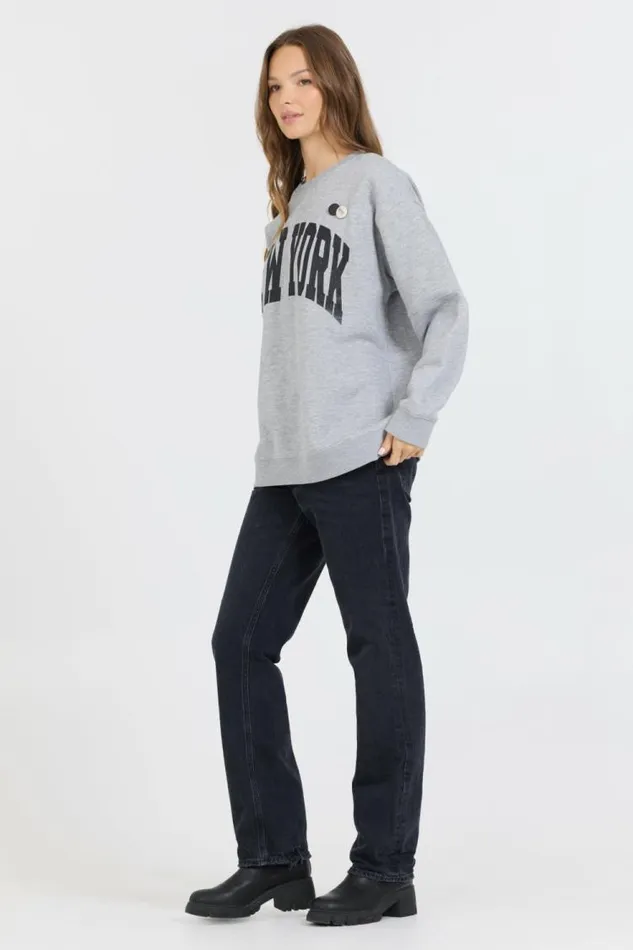 Women Vintage Havana Sweatshirts Heather Grey W Black Garment Dye Fleece Crew W Glitter Print Heather Grey
