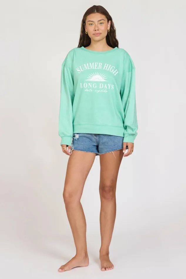 Women Vintage Havana Sweatshirts quotSummer Highquot Surf Green Burnout Fleece Crewneck Surf Green