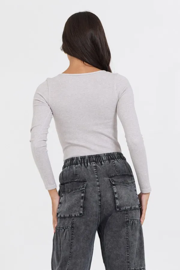 Women Vintage Havana Tees Heather Grey Seamless Long Sleeve Tee Heather Grey