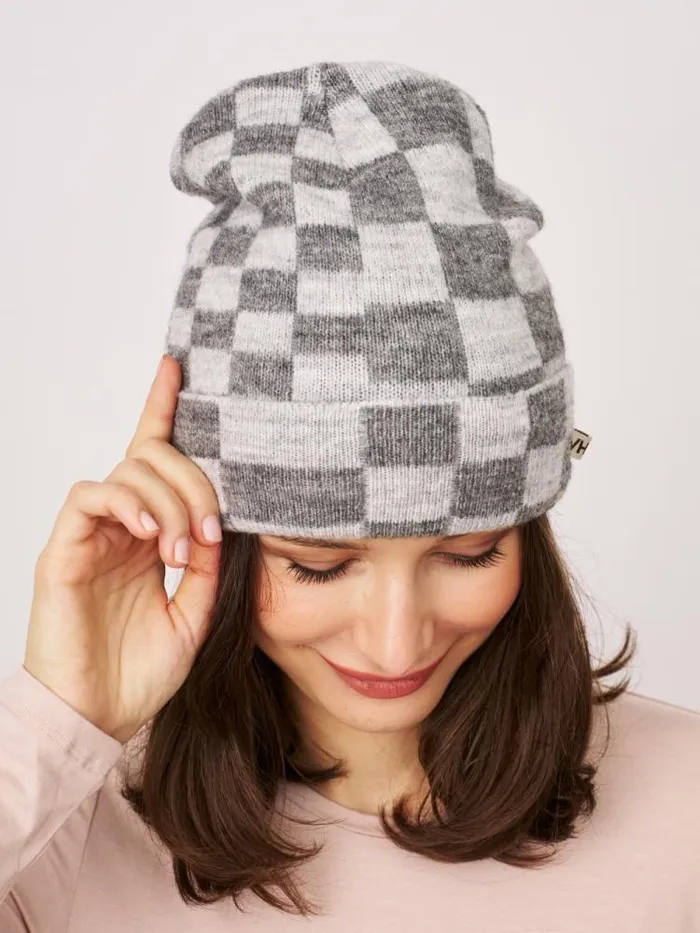 Women Vintage Havana Winter Hats CHECK PATTERN BEANIE 8211 GREY Grey Women Vintage Havana Winter Hats CHECK PATTERN BEANIE 8211 GREY Grey