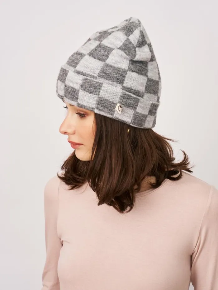 Women Vintage Havana Winter Hats CHECK PATTERN BEANIE 8211 GREY Grey Women Vintage Havana Winter Hats CHECK PATTERN BEANIE 8211 GREY Grey