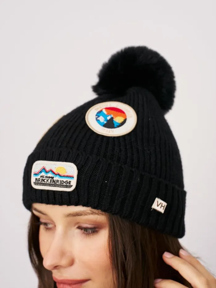 Women Vintage Havana Winter Hats RIBBED POMPOM BEANIE WITH SWISS ALP PATCH 8211 BLACK Black Women Vintage Havana Winter Hats RIBBED POMPOM BEANIE WITH SWISS ALP PATCH 8211 BLACK Black