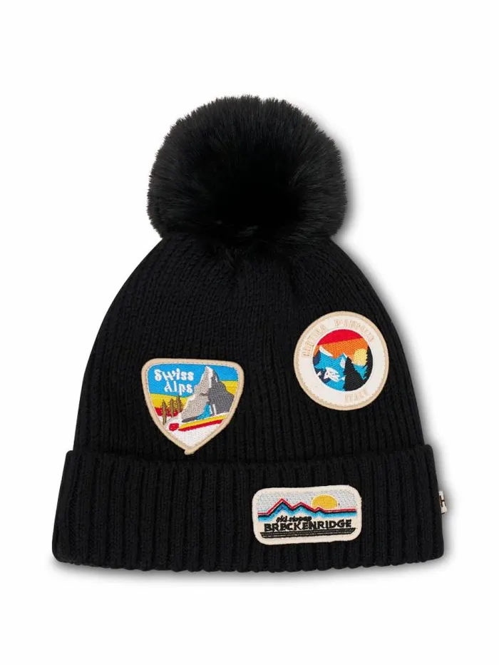 Women Vintage Havana Winter Hats RIBBED POMPOM BEANIE WITH SWISS ALP PATCH 8211 BLACK Black Women Vintage Havana Winter Hats RIBBED POMPOM BEANIE WITH SWISS ALP PATCH 8211 BLACK Black