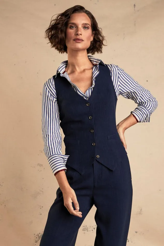 Women Waistcoats Holland Cooper Hampton Waistcoat Navy Linen