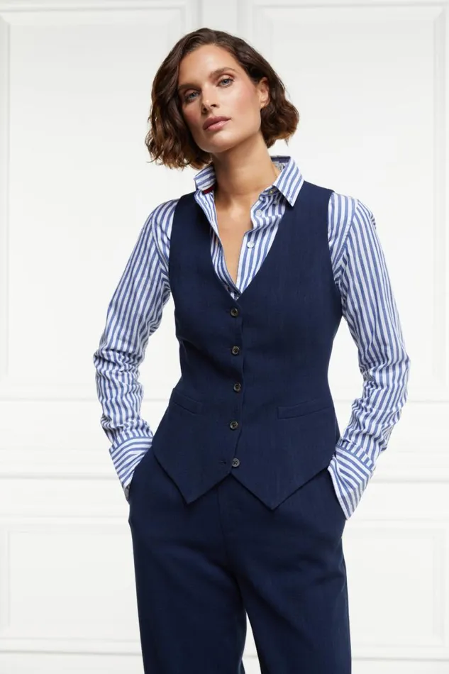 Women Waistcoats Holland Cooper Hampton Waistcoat Navy Linen Women Waistcoats Holland Cooper Hampton Waistcoat Navy Linen