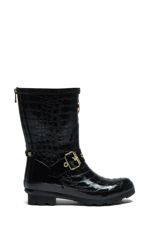 Women Wellington Boots Holland Cooper Sherpa Lined Chelsea Wellington Black Croc