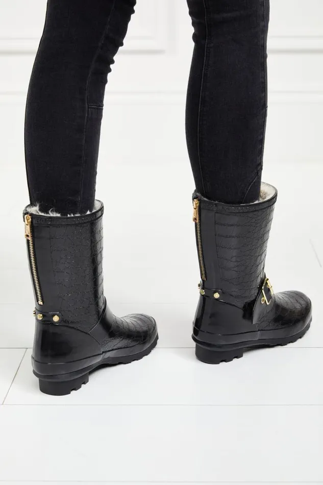 Women Wellington Boots Holland Cooper Sherpa Lined Chelsea Wellington Black Croc