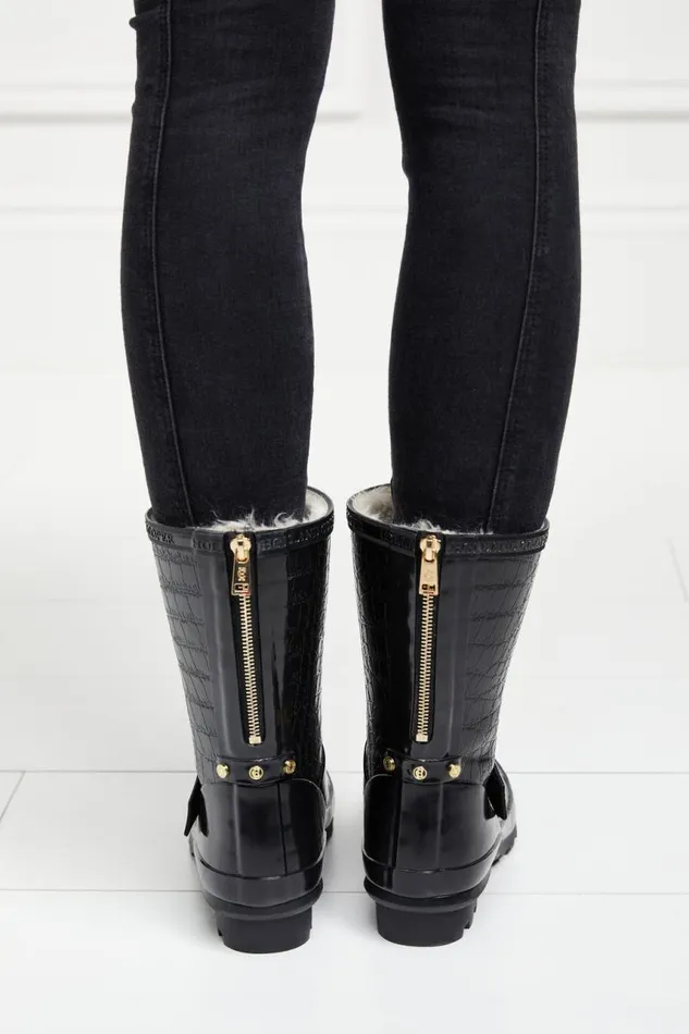 Women Wellington Boots Holland Cooper Sherpa Lined Chelsea Wellington Black Croc