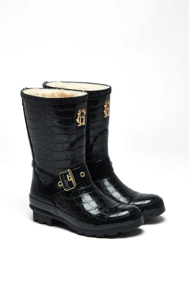 Women Wellington Boots Holland Cooper Sherpa Lined Chelsea Wellington Black Croc