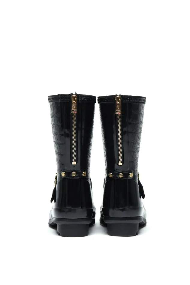 Women Wellington Boots Holland Cooper Sherpa Lined Chelsea Wellington Black Croc