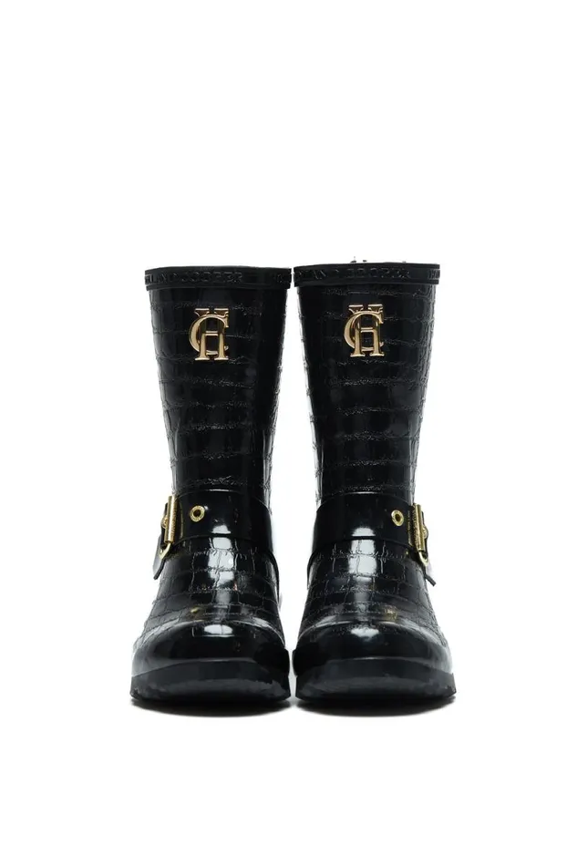 Women Wellington Boots Holland Cooper Sherpa Lined Chelsea Wellington Black Croc