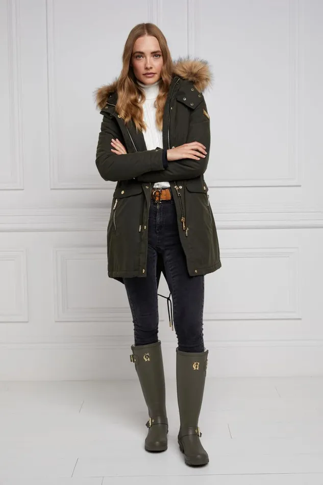 Women Wellington Boots Holland Cooper Sherpa Lined Regency Wellington Matte Green