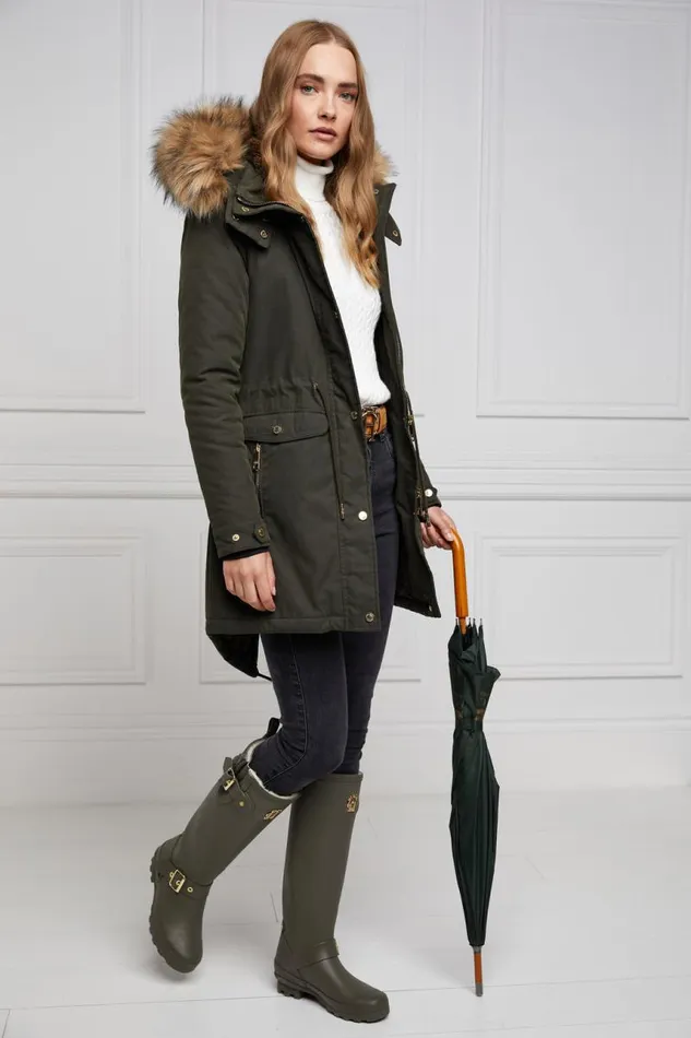 Women Wellington Boots Holland Cooper Sherpa Lined Regency Wellington Matte Green
