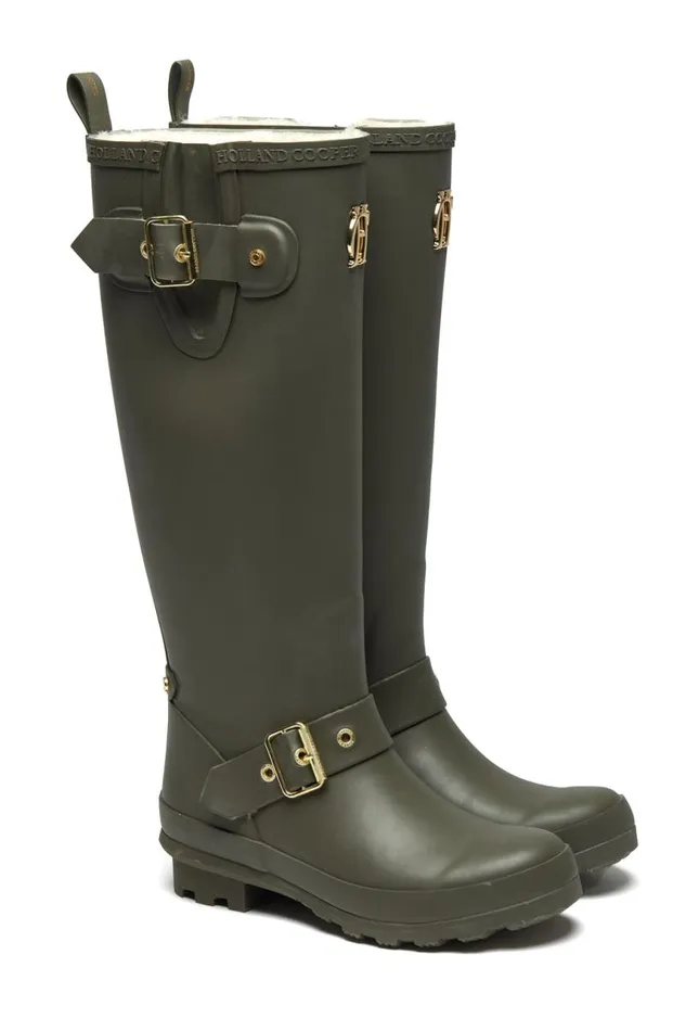Women Wellington Boots Holland Cooper Sherpa Lined Regency Wellington Matte Green