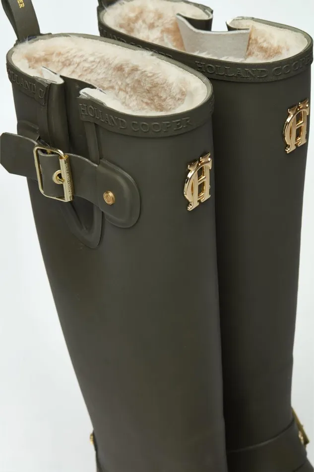 Women Wellington Boots Holland Cooper Sherpa Lined Regency Wellington Matte Green