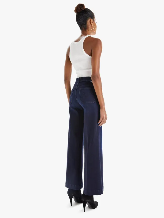 Women Wide Leg Mother Denim The Swooner Patch Roller Skimp Dark Blue