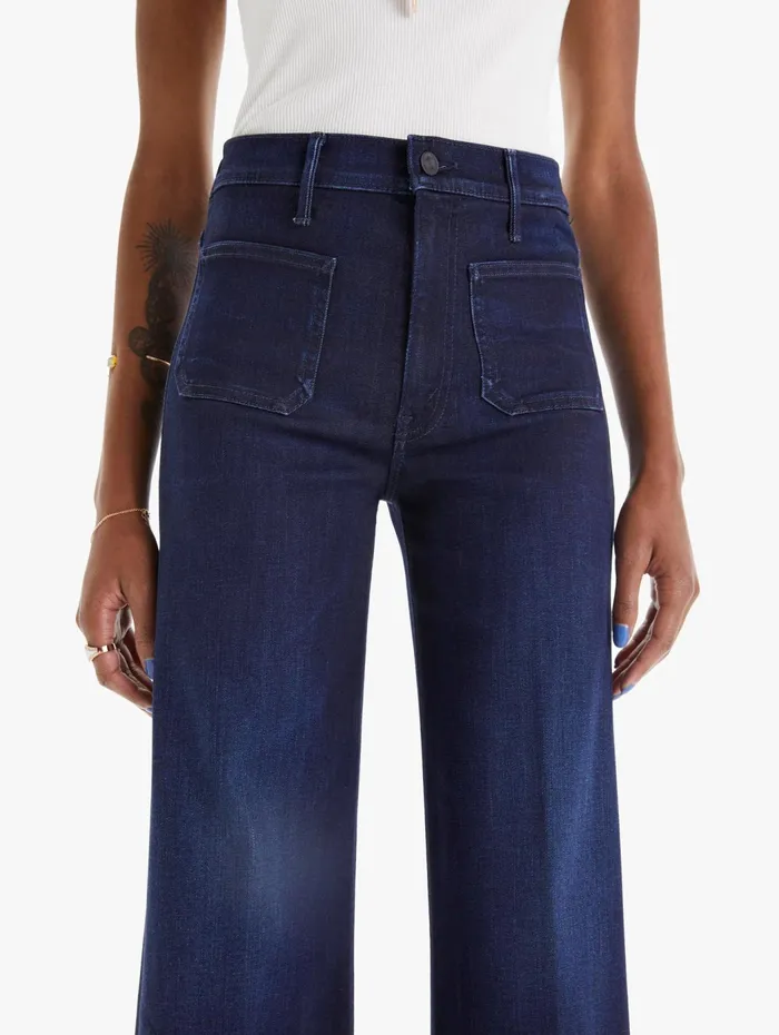Women Wide Leg Mother Denim The Swooner Patch Roller Skimp Dark Blue