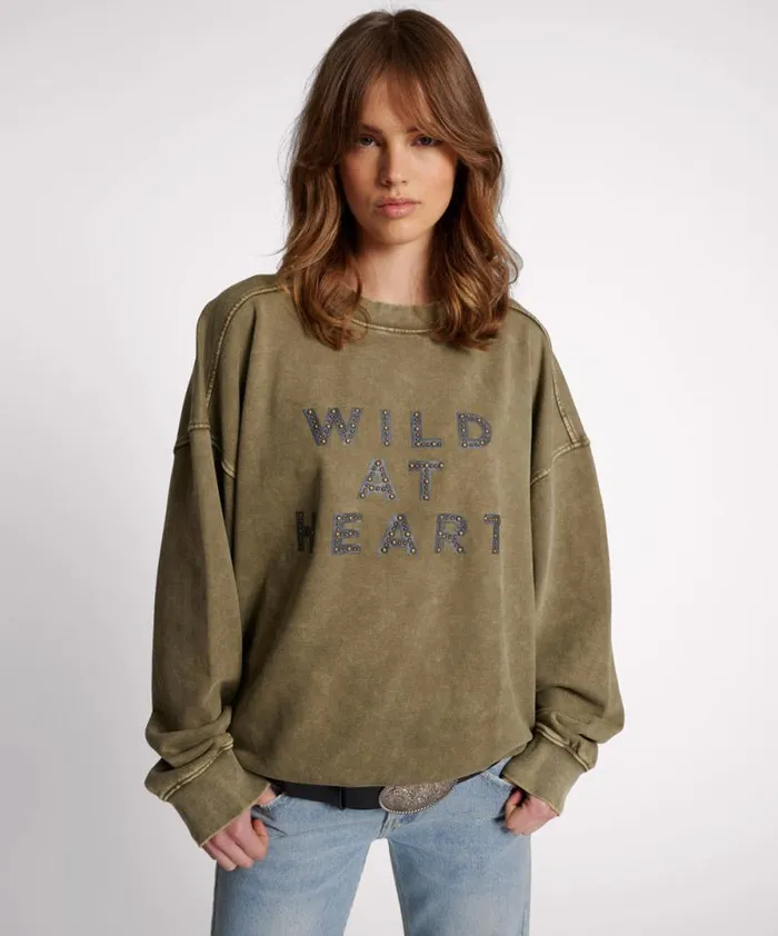 Women WILD AT HEART STUDDED RETRO SWEATER One Teaspoon Hoodies And Sweats